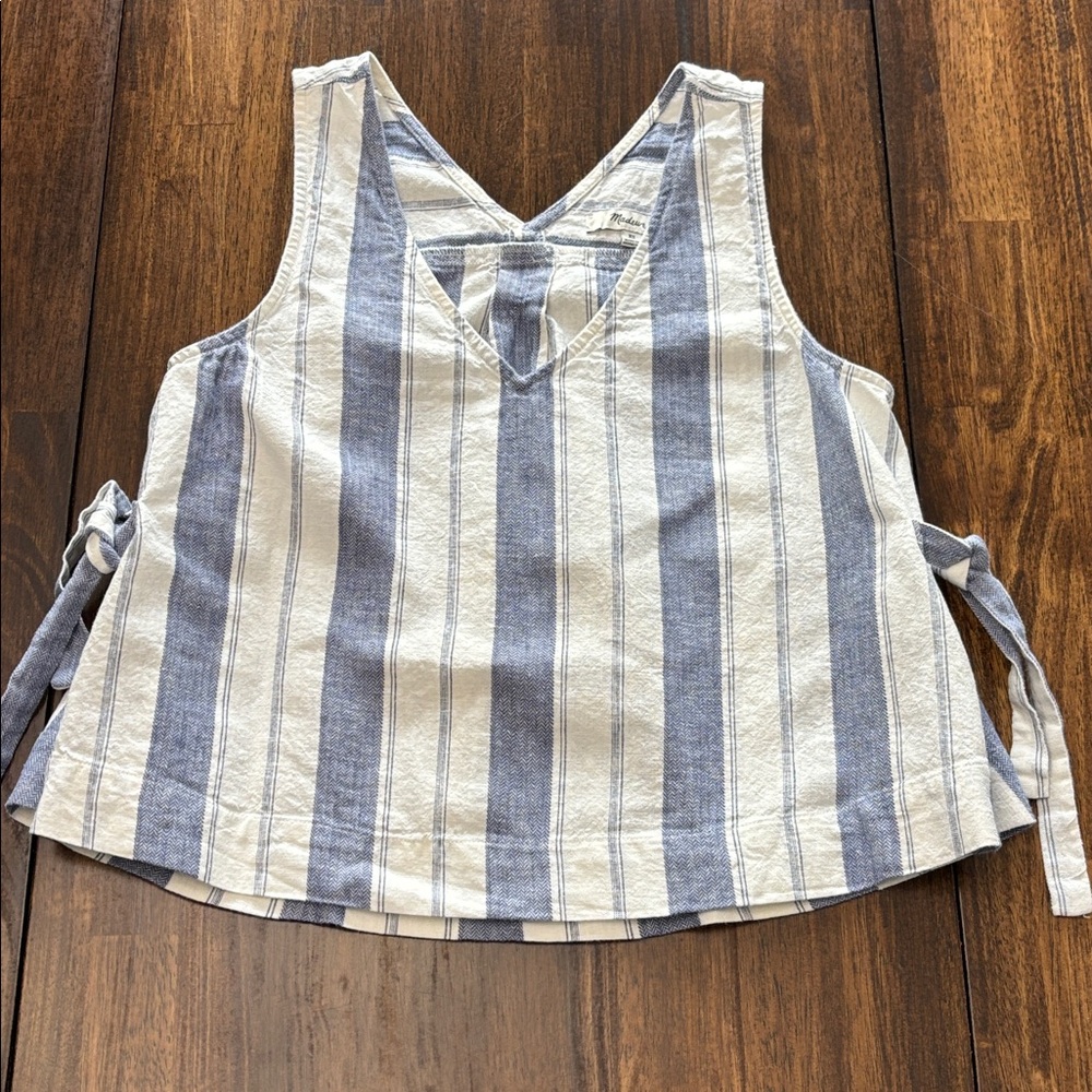 Madewell Blue and White V-Neck Top